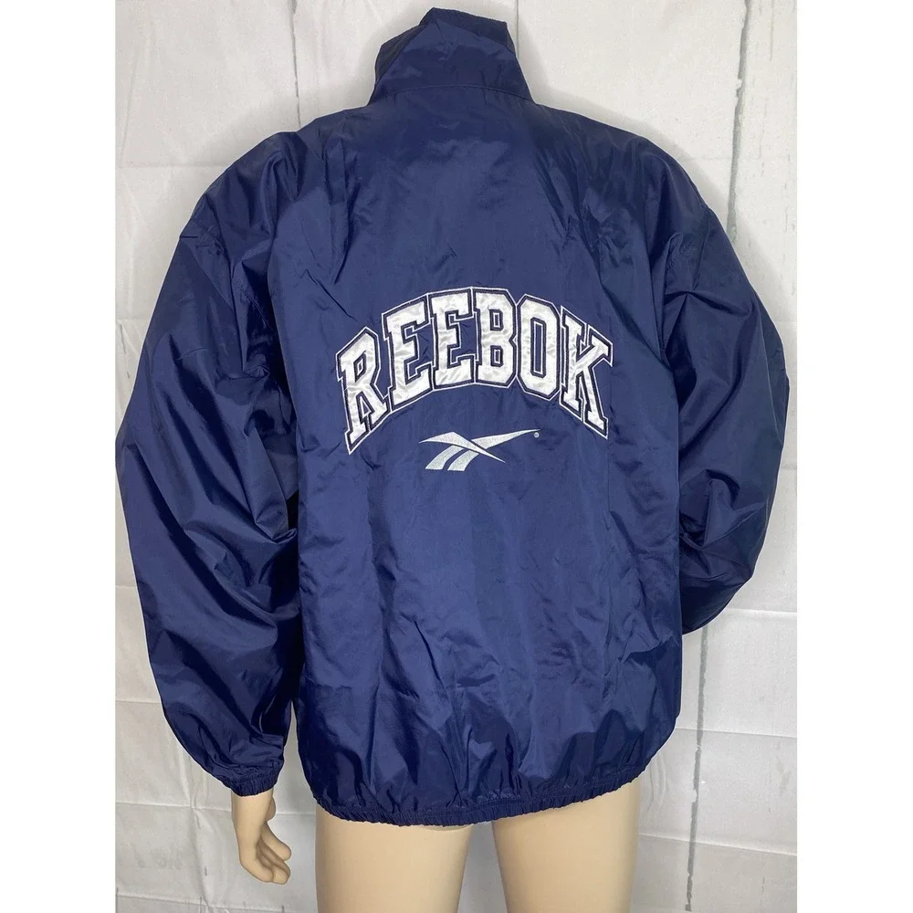 Vintage Reebok Jacket Men Sz M Windbreaker 90s Embroidered Spell Out Retro Blue